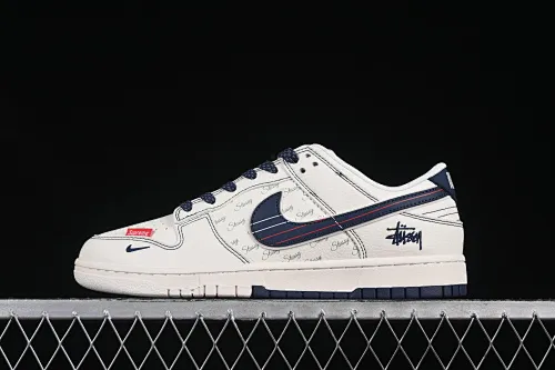 All categories Nk SB Dunk Series Nk SB Dunk Low High-end customized low-top sneakers Nike SB Dunk Low Stusi co-branded white blue and red striped hook Anniversary high-end customized low-top casual sneakers XS6089-532